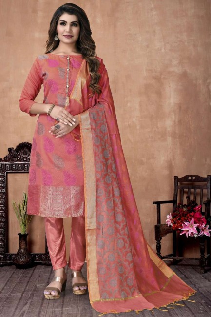 Banarasi silk Weaving Salwar Kameez with Pink Dupatta
