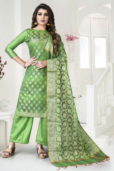 Banarasi silk Weaving Green Salwar Kameez with Dupatta
