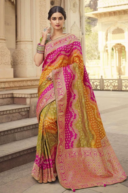 Silk Saree in Embroidered Pink