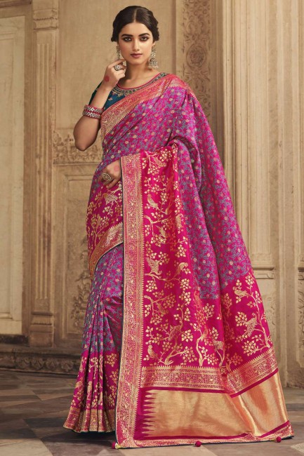 Pink Saree in Embroidered Silk
