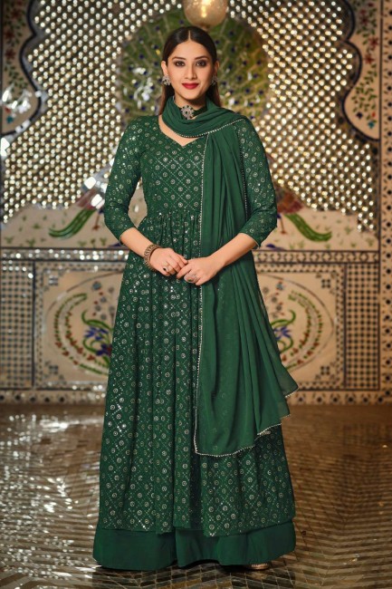 Georgette Green Diwali Salwar Kameez with Embroidered