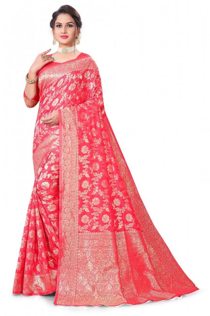 Banarasi Saree in Red Weaving Banarasi silk