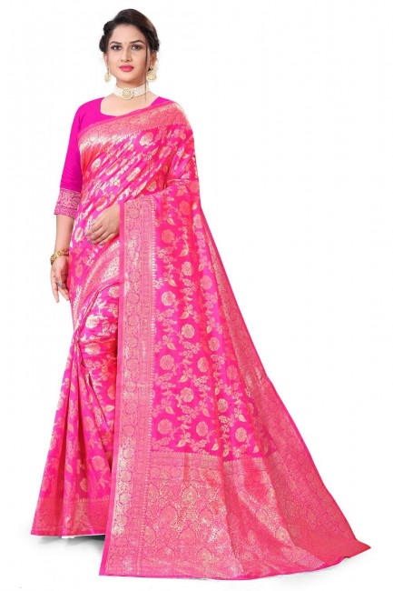Pink Banarasi Saree in Weaving Banarasi silk