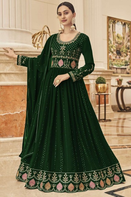 Anarkali Suit in Green Faux georgette Embroidered
