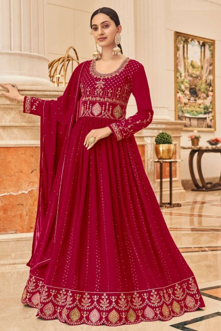 Faux georgette Anarkali Suit in Pink with Embroidered Dupatta