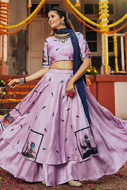 Silk Printed Pink Navratri Chaniya Choli with Dupatta