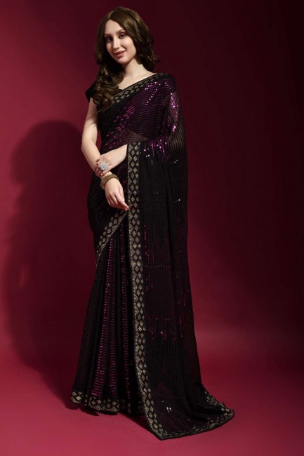 Georgette Party Wear Saree with Embroidered in Pink