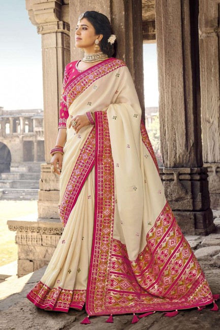 Banarasi Saree in Off white Banarasi silk with Lace border