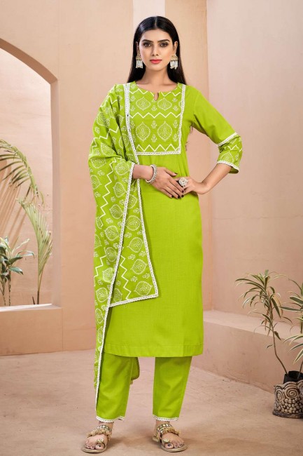 Green Rayon Printed Palazzo Suit with Dupatta