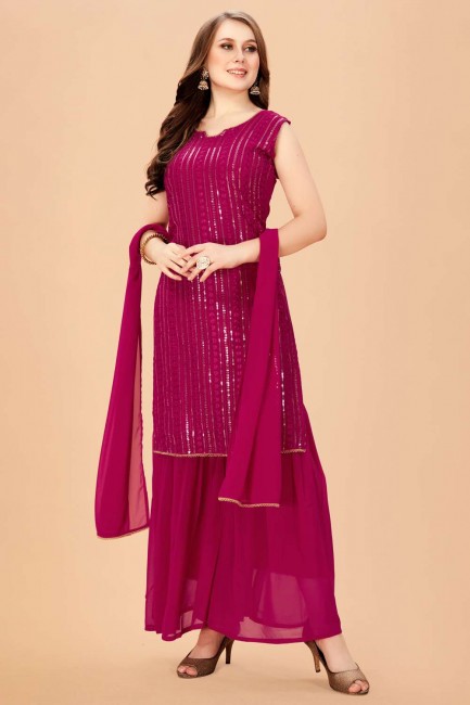 Diwali Faux georgette Palazzo Suit with Embroidered