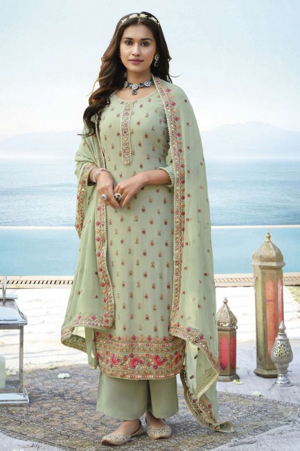 Pista Pakistani Palazzo Suit with Embroidered Faux georgette
