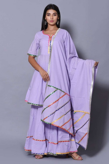Lace Diwali Palazzo Suit in Purple Rayon