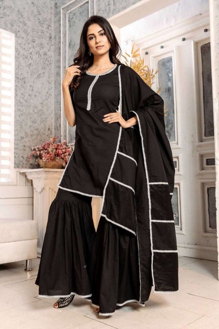 Black Lace Rayon Diwali Palazzo Suit