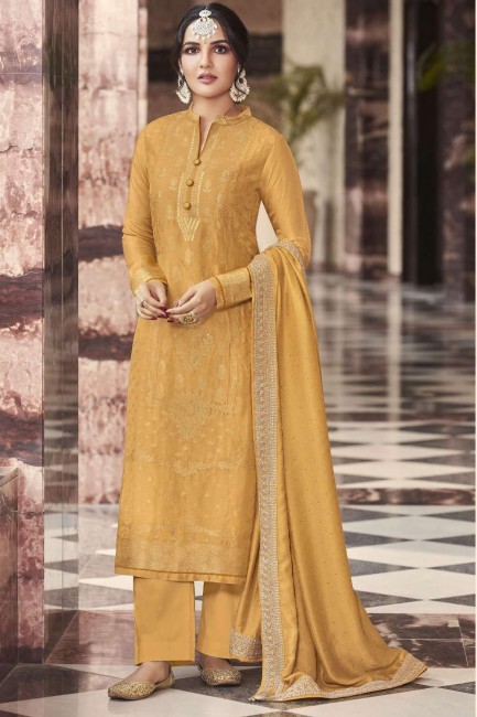 Silk Mustard diwali  Palazzo Suit in Weaving