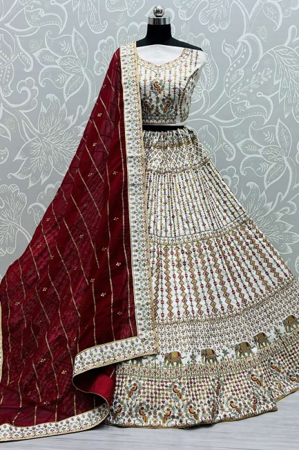 Karva Chauth Lehenga Choli in White Silk with Embroidered