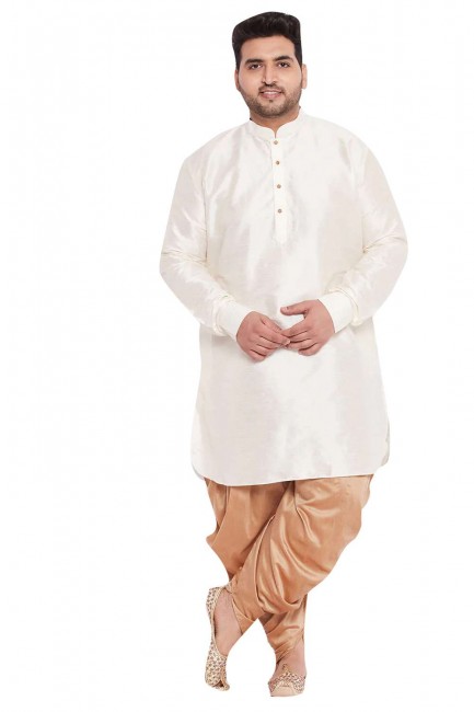 Off white Diwali Men Dhoti kurta in Plain Banglori silk