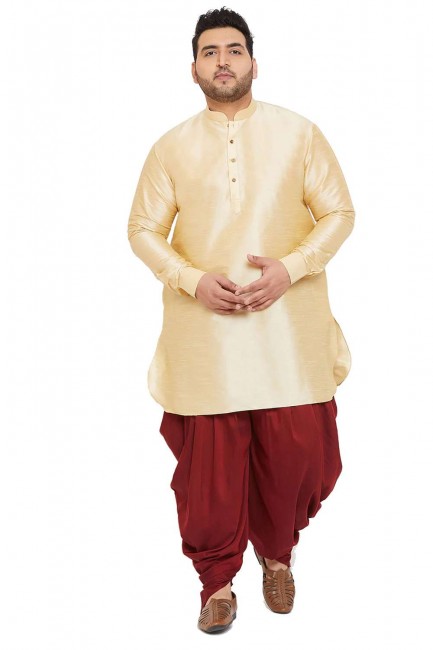 Plain diwali Men Dhoti kurta in Cream Banglori silk