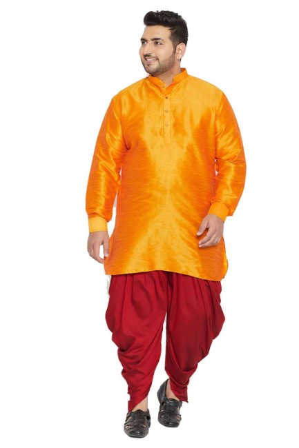Plain Banglori silk Men Dhoti Kurta in Yellow