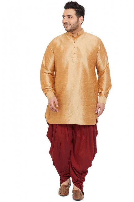 Plain Diwali Men dhoti Kurta in Golden Banglori silk
