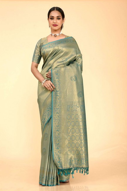 Silk Karva Chauth Saree in Blue with Weaving