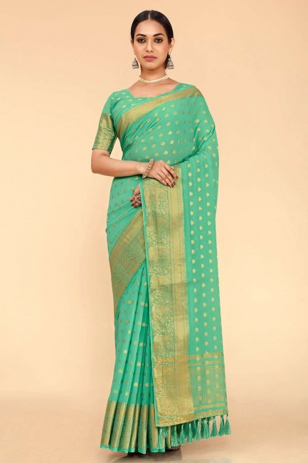 Turquoise Karva Chauth Saree with Weaving Georgette and silk