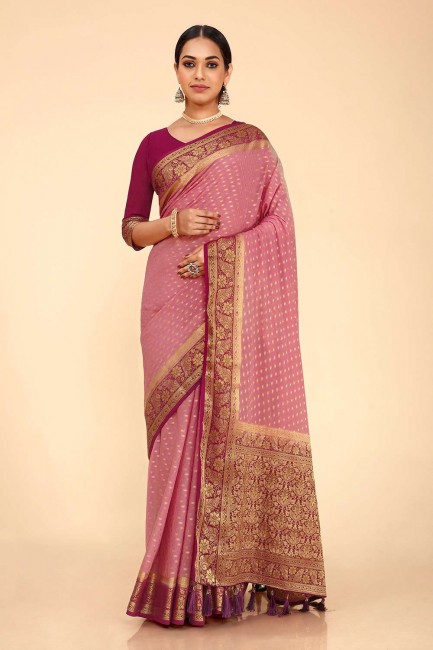 Purple Weaving Georgette and silk Karva Chauth Saree