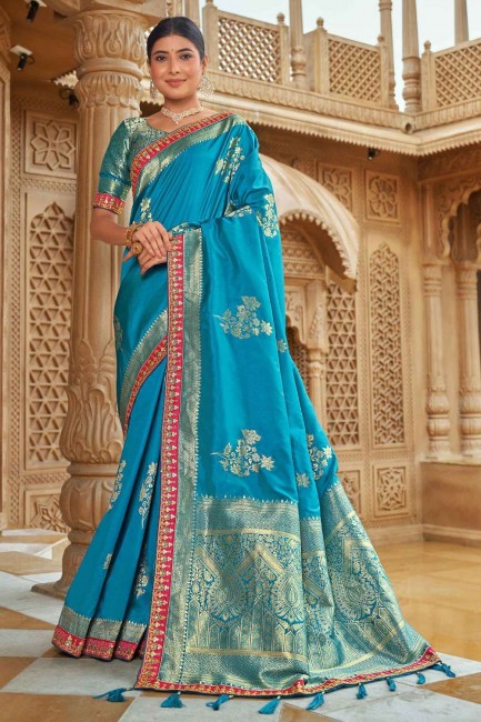 Banarasi silk Banarasi Saree with weaving in Sky blue