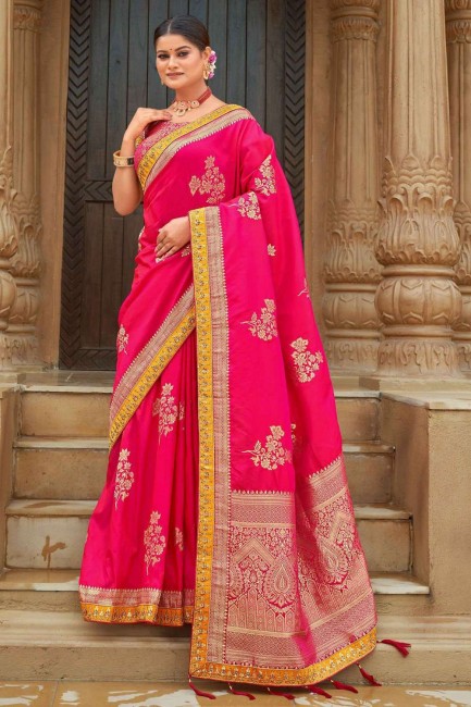 Banarasi silk weaving Pink Banarasi Saree with Blouse