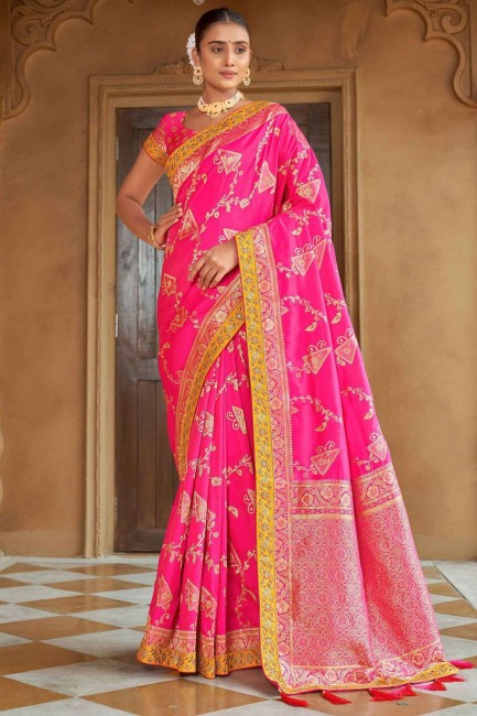 weaving Banarasi silk Banarasi Saree in Pink