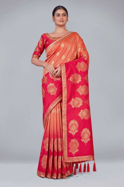 Orange Banarasi Saree in weaving Banarasi silk