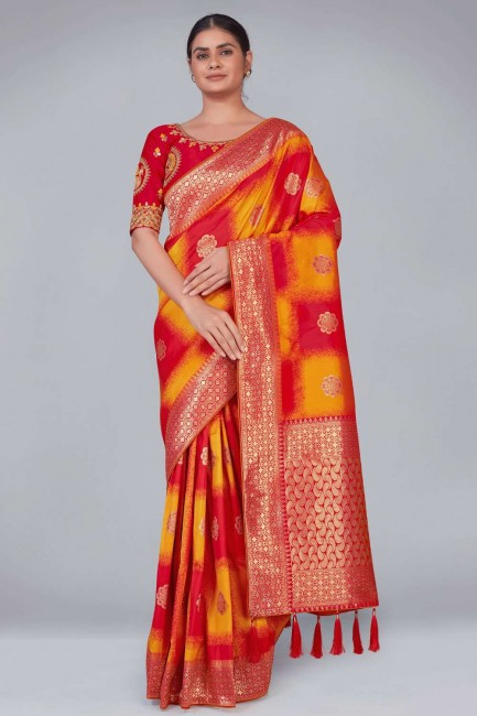 Banarasi silk Banarasi Saree in Red with weaving