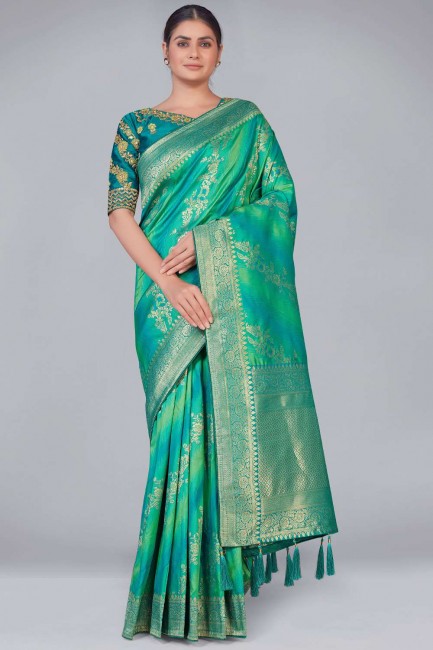 Sea green Banarasi Saree in weaving Banarasi silk