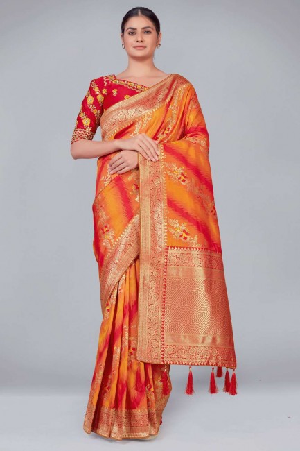 Embroidered,weaving Banarasi Saree in Mustard  Banarasi silk