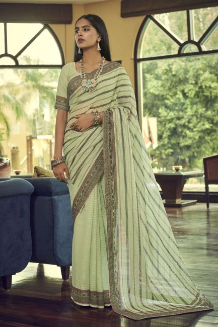Pista Saree in Georgette with Thread,embroidered,printed