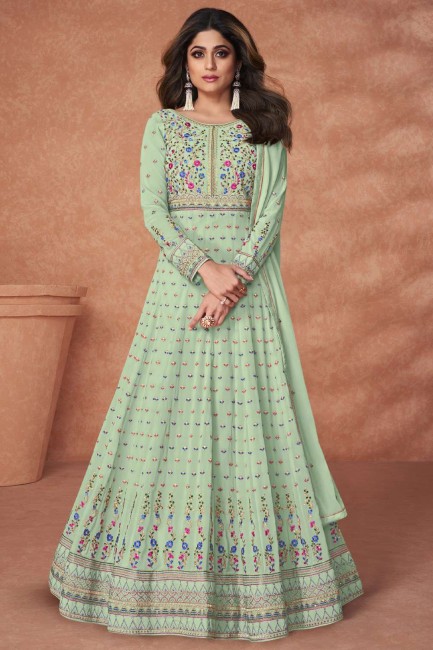 Pista Anarkali Suit in Embroidered Georgette