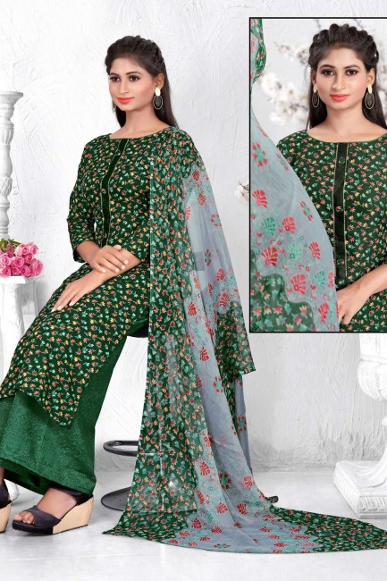 Green Cotton Printed Salwar Kameez with Dupatta