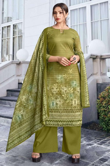 Digital print Palazzo Suit in Green Cotton