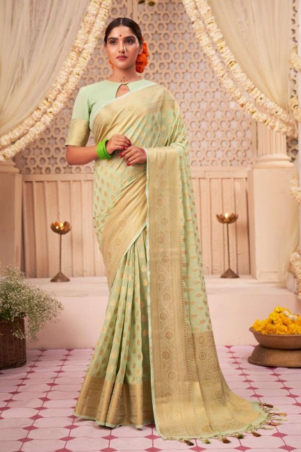 Weaving Georgette Light green Saree with Blouse