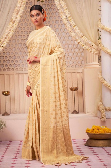 Off white Saree with Weaving Georgette