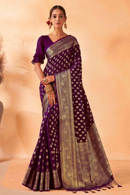 Saree in Purple Georgette with Weaving