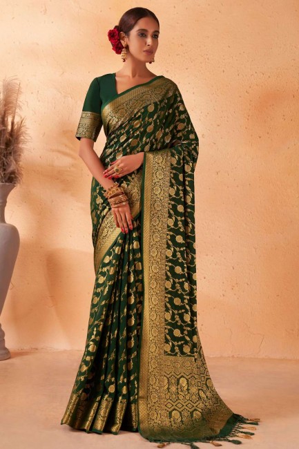 Green Weaving Saree in Georgette