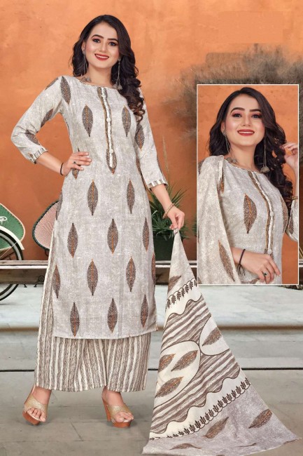 Digital print Cotton Palazzo Suit in White