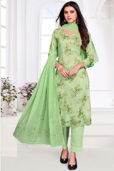 Green Salwar Kameez with Printed Cotton