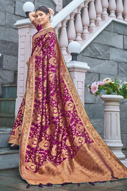 Purple Banarasi Saree in Banarasi silk with Weaving