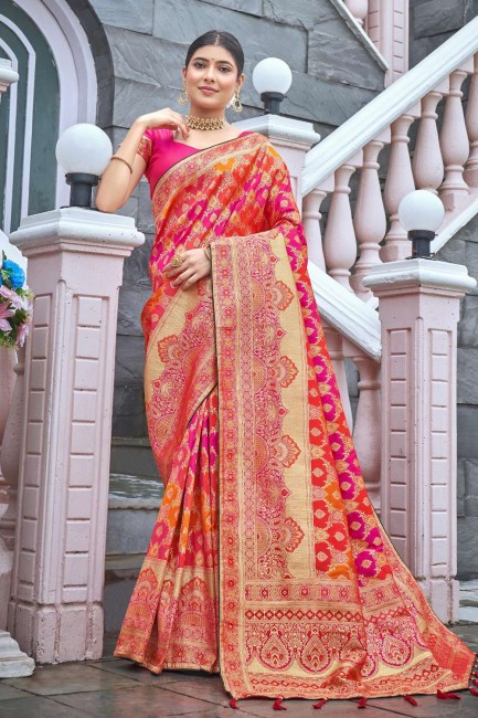 Banarasi silk Banarasi Weaving Saree in Pink with Blouse