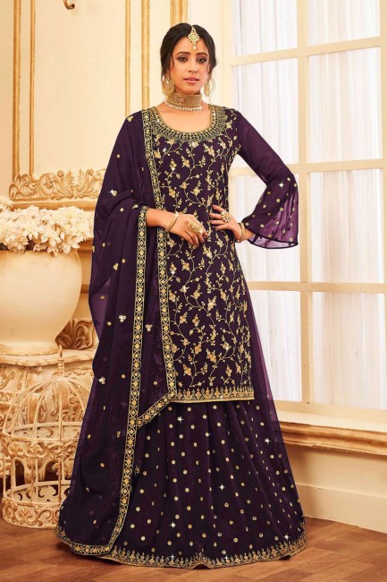 Embroidered Georgette Pakistani Suit in Wine