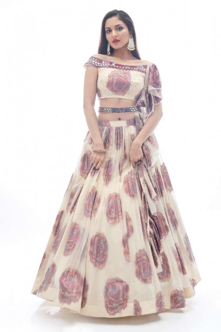 Party lehenga choli in Off white Jacquard with Embroidered