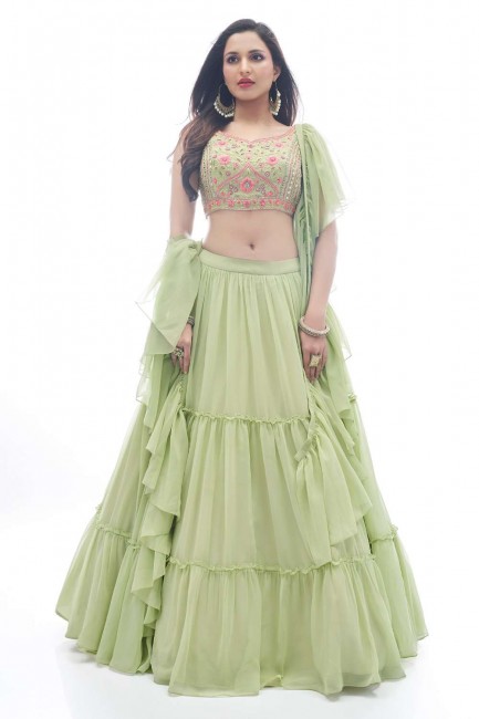 Georgette Green Party lehenga choli in Embroidered