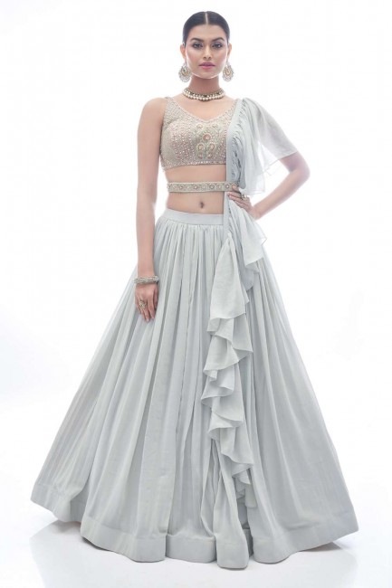 Grey Party lehenga choli with Embroidered Georgette