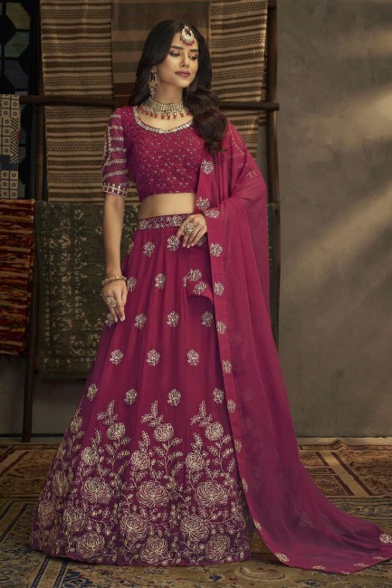Pink  Georgette Party Lehenga Choli with Embroidered